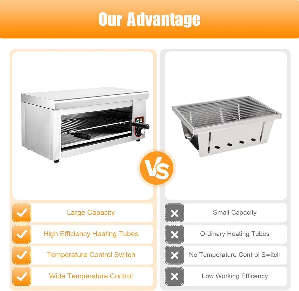 1500W Electric Cheese Melter Machine, 110V Electric Cheese Melter Cheesemelter Grill 122-572°F Stainless Steel Toaster Oven Countertop Salamander Broiler Grill for Restaurant Kitchen Home Toast