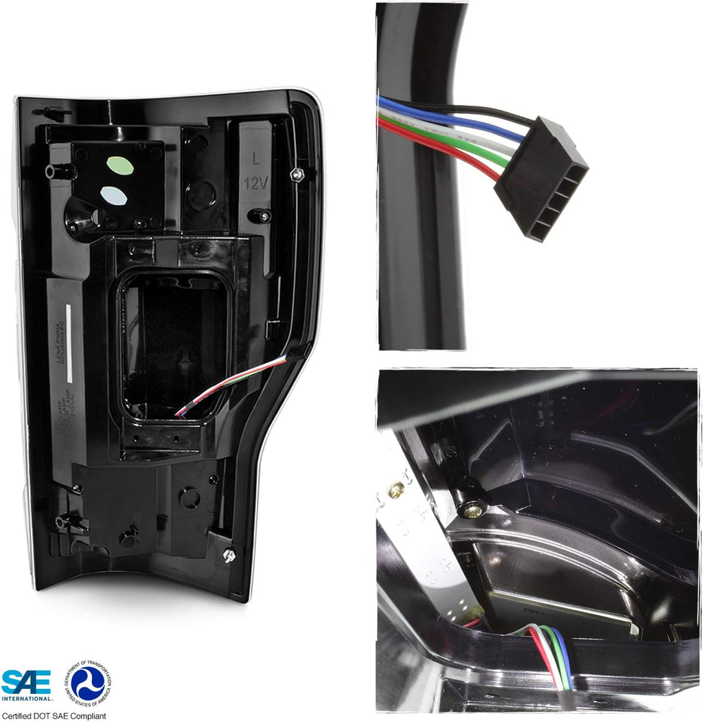 AKKON - Fits 17-19 Ford F250 F350 F450 Super Duty LED Stripe Tube Bar [Blind Spot Monitor] Black Tail Lights Left+Right Pair
