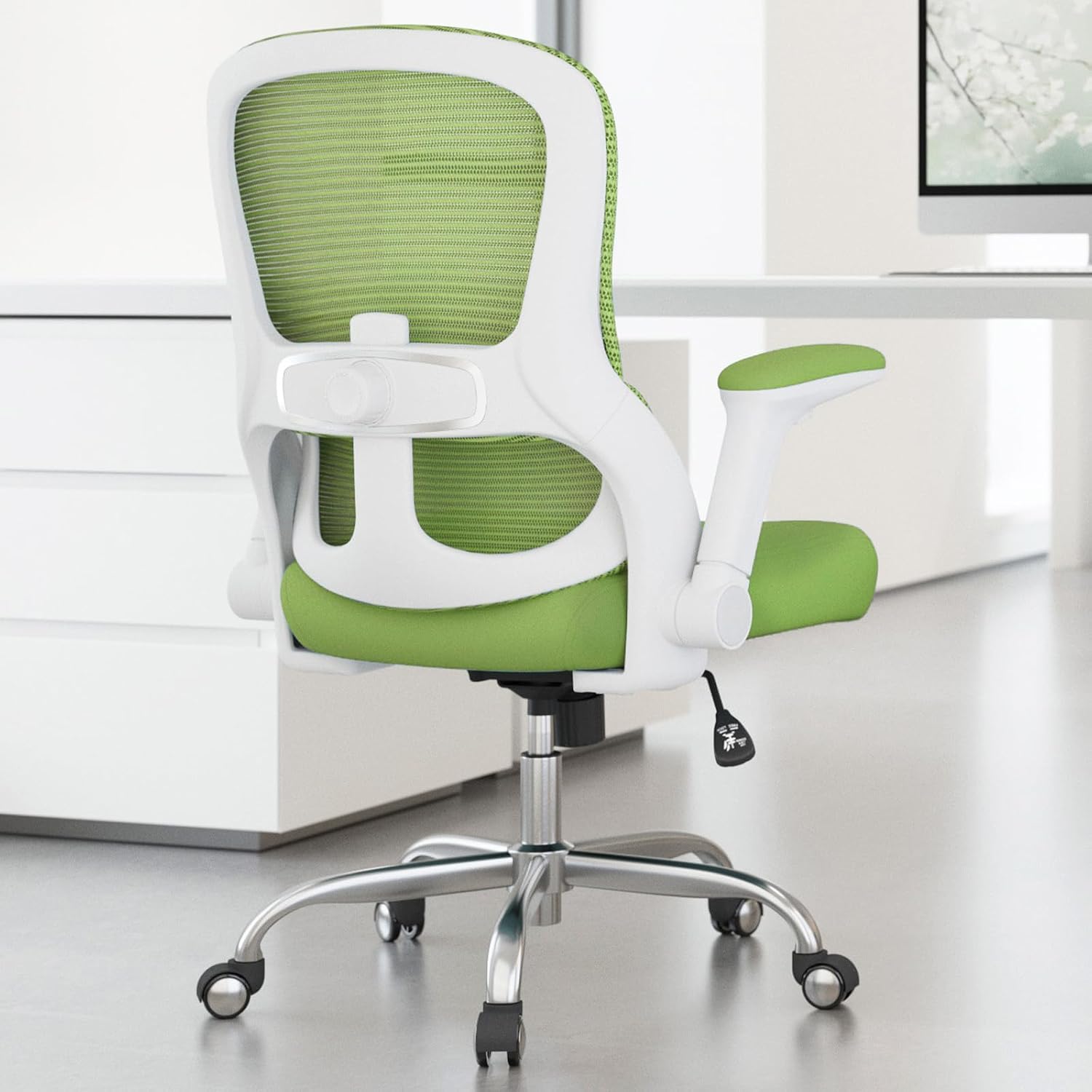 Office Chair Ergonomic Desk Chair Comfy: 400LBS Mesh Computer Chair Ergonomic Gaming Chairs with Wheels Adjustable Lumbar Support and Flip up Armrest-Swivel Executive Chairs Long Hours(Green)