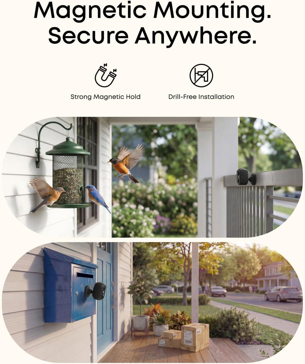eufy Security eufyCam C35 4-Cam Kit, Wireless Security Indoor/Outdoor Camera, Magnetic Mount, Color Night Vision, Local Storage, No Subscription, IP67, Solar Panel Compatible, Build-in 8GB, Black