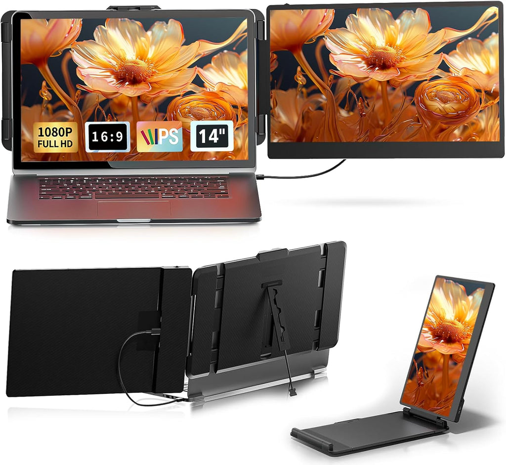 Laptop Screen Extender 14' Portable Monitor FHD 1080P IPS Laptop Monitor Extender for 13-17' Laptops, with USB-C/HDMI Port, for Windows/Mac/Android/Switch/PS5