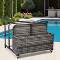 Poolside Float Storage Organizer, Pool Toy Storage Holder with Wicker Basket Outdoor Pool Float Holder Storage Rack Rolling Pool Caddy Cart Raft Holder Storage Rack for Pool Noodles Equipment Grey