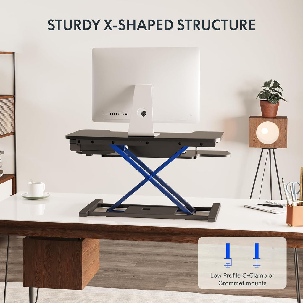 FLEXISPOT 32' Motorized Standing Desk Converter, Electric Stand up Desk Riser, Sit to Stand Dual Monitor and Laptop Workstation with Wide Keyboard Tray, Black