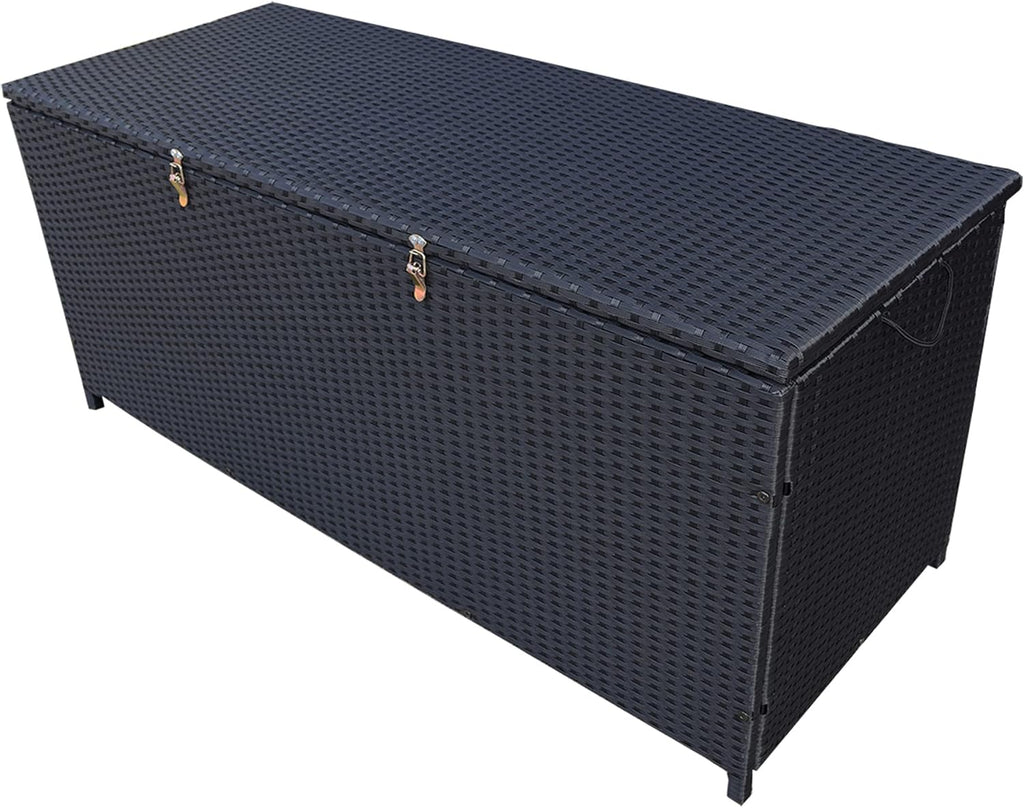 Oakland Living Black Outdoor Storage Box, Wicker-Rattan Bench for Patio, Deck, Pool, Yard & Garden, 113 Gallon