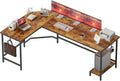 Mericonia 66 inch Large L Shaped Desk, Simple Corner Gaming Desk with CPU Stand & Hooks, Computer Desk for Home, Bedroom & Office Workspace, Dark Brown