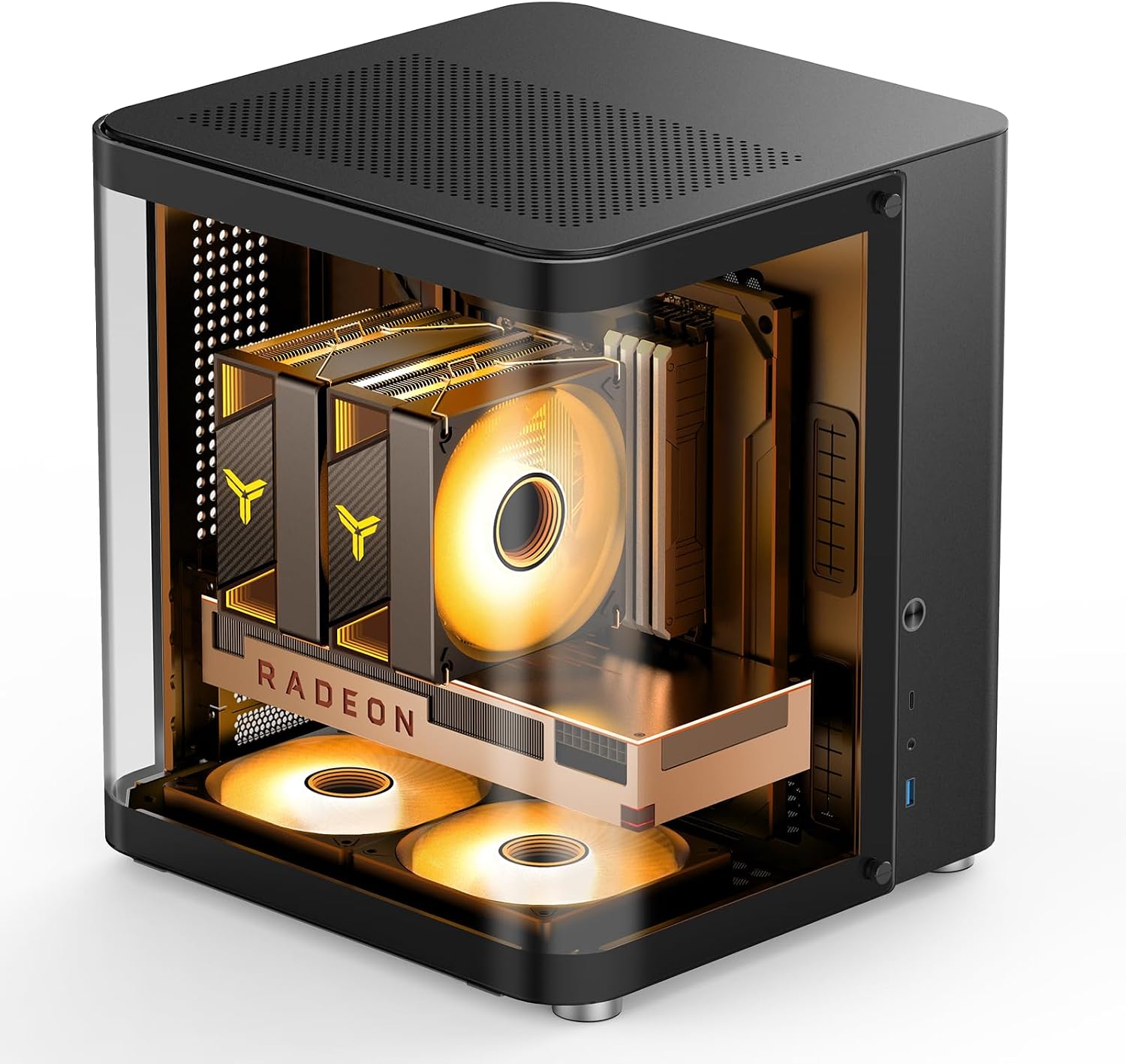 JONSBO TK-1 Black Micro ATX Mini Tower Computer CASE, Hyperboloid Glass Design, Separated Cabinet Structure, Al Alloy Shell Matx Desktop PC Case, Support ATX Power supply/240 AIO, Black