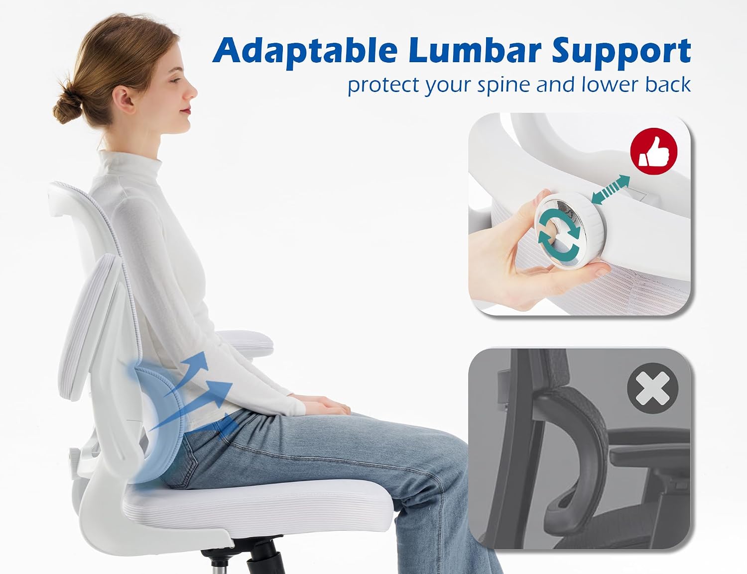 TRALT Ergonomic Office Chair - Desk Chair with Adjustable Lumbar Support Computer Chair - Mesh Comfy Chair with Flip-up Armrests - Gaming Chairs for Adults Home Office (Leather, White)
