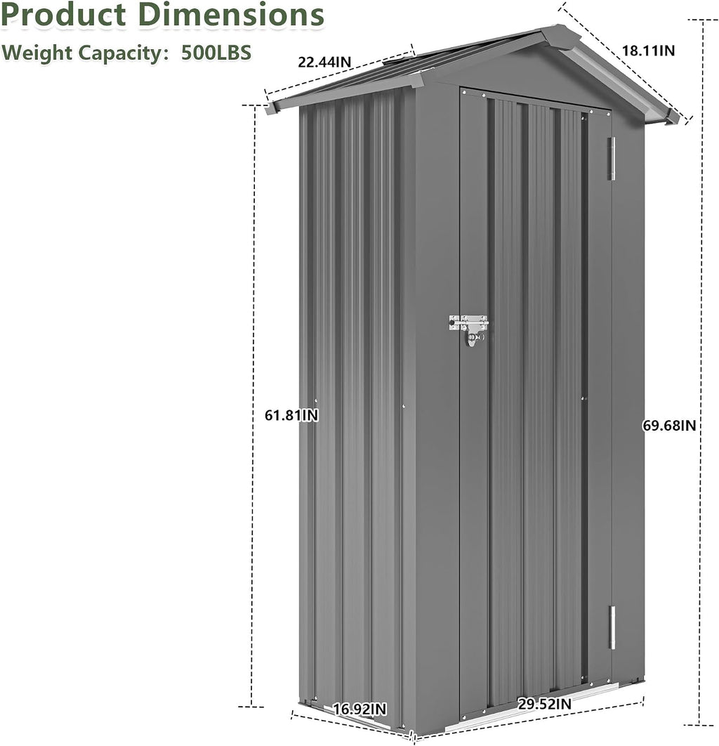 Outdoor Metal Storage Shed, Waterproof Garden Tool Shed with Lock, Galvanized Steel Utility Cabinet, Weather-Resistant Storage Locker for Backyard, Patio, Garage Tools Organization (Dark Gray)