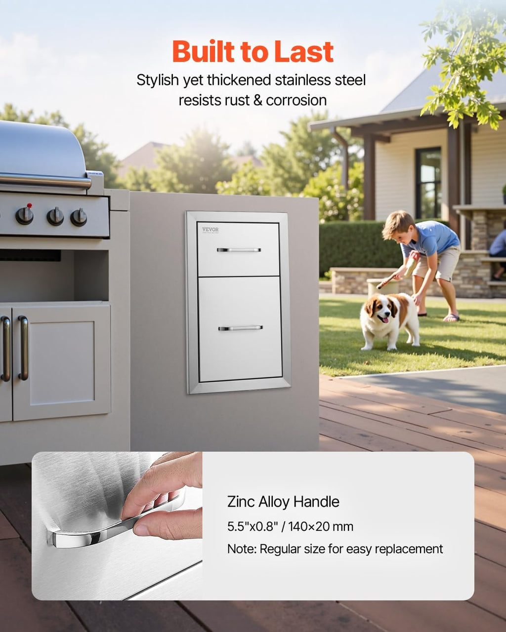 VEVOR Outdoor Kitchen Drawers 13' W x 20.5' H x 21' D, Flush Mount Double BBQ Access Drawers with Stainless Steel Handle, BBQ Island for Outdoor Kitchens or Patio Grill Station