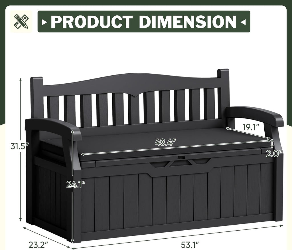 Flamaker 80 Gallon Storage Bench with Cushions Outdoor Indoor, Durable All-Weather Seating with Hidden Storage, Lockable Deck Box for Garden, Patio, Poolside (Black)