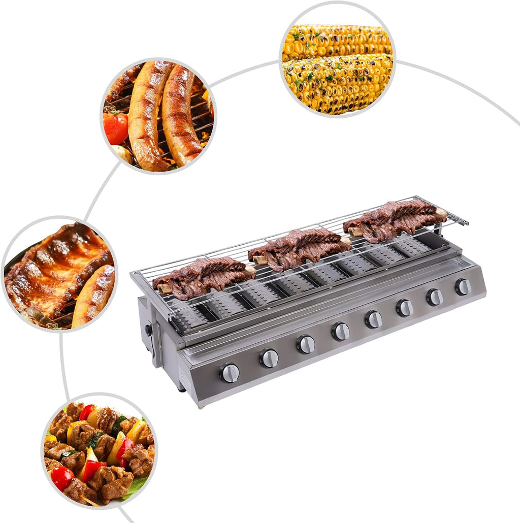 Tabletop Gas Grill,Commercial LPG Gas BBQ Grill,Professional Barbecues Griddle, 8 Independent Switches Gas Grill, for Outdoor Camping or Picnicking 40.94×15.7×7.9Inch(Style 7)
