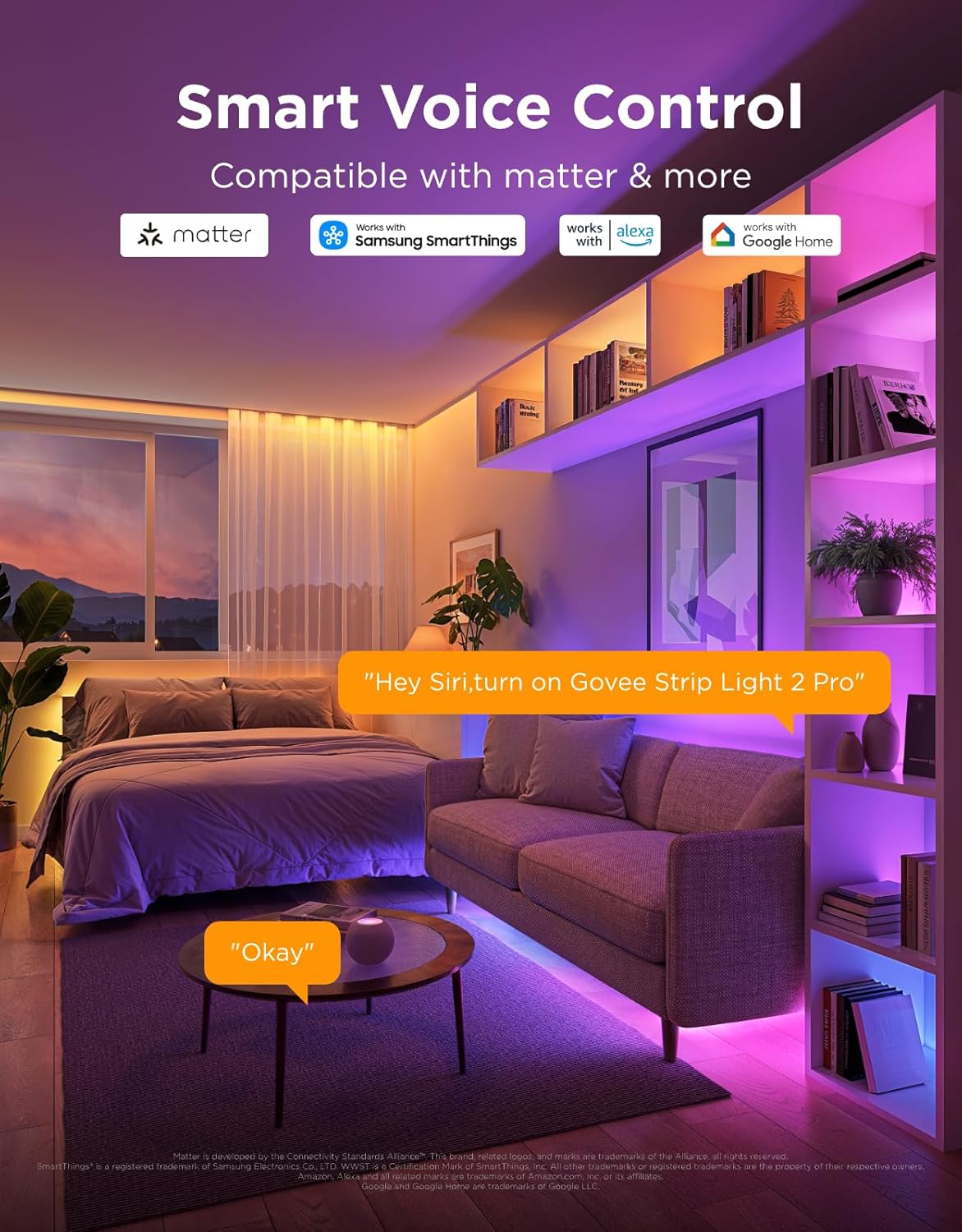 Govee RGBIC Strip Light 2 Pro with Matter, 32.8ft Wi-Fi LED Lights for Bedroom, Cabinet, Party, TV and Gaming Desk, Smart Led Strip Lights Compatible with Alexa and Google Assistant, Home Decor