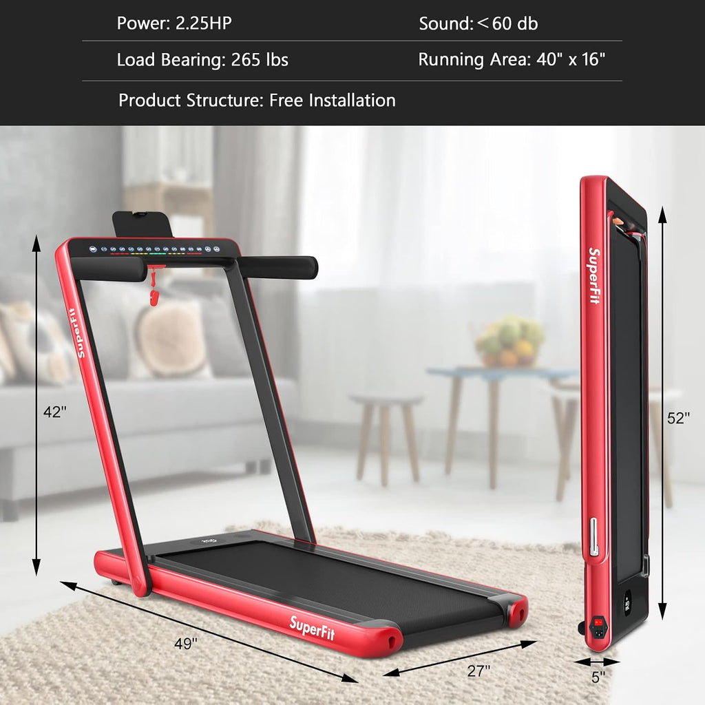 Goplus 2 in 1 Folding Treadmill with Dual Display, 2.25HP Superfit Under Desk Electric Pad Treadmill, Installation-Free, Blue Tooth Speaker, APP Control, Remote Control, Walking Jogging for Home
