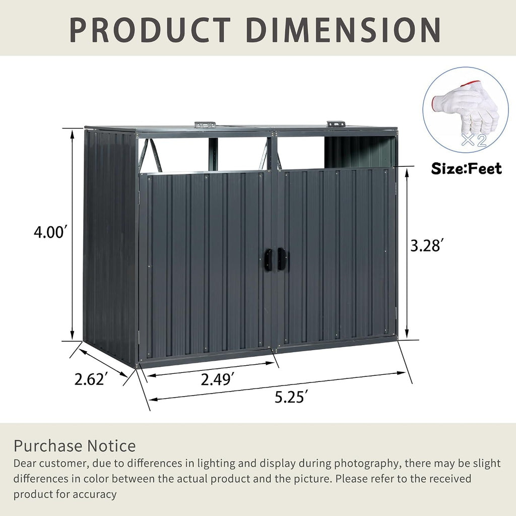 Outdoor Trash Can Storage, Garbage Bin Shed Stores 3 Trash Cans, Metal Outdoor Storage Shed for Garbage Cans, Garden Accessories, Backyard, and Patio Use, Lockable, Black