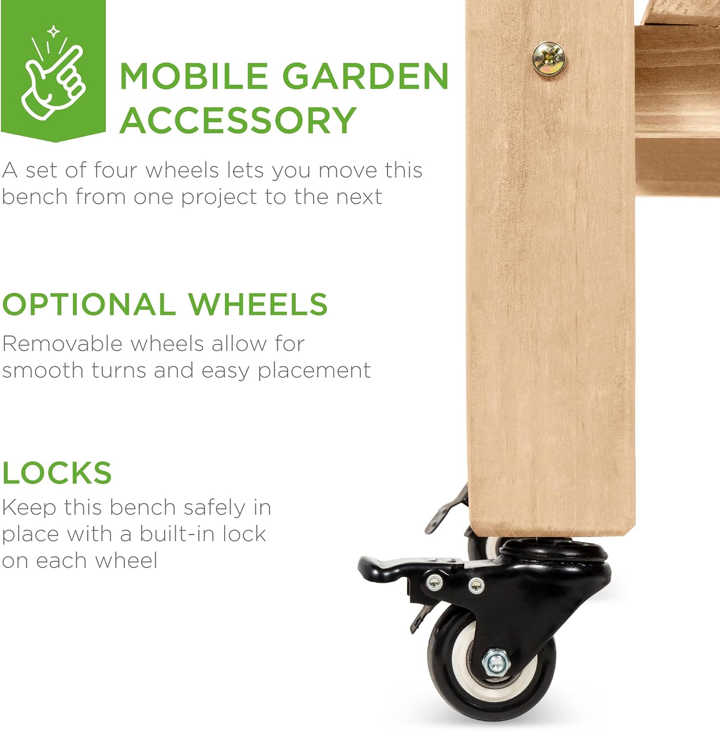 Best Choice Products Mobile Garden Potting Bench, Outdoor Wood Workstation Table w/Sliding Tabletop, 4 Locking Wheels, Food Grade Dry Sink, Storage Shelves- Natural