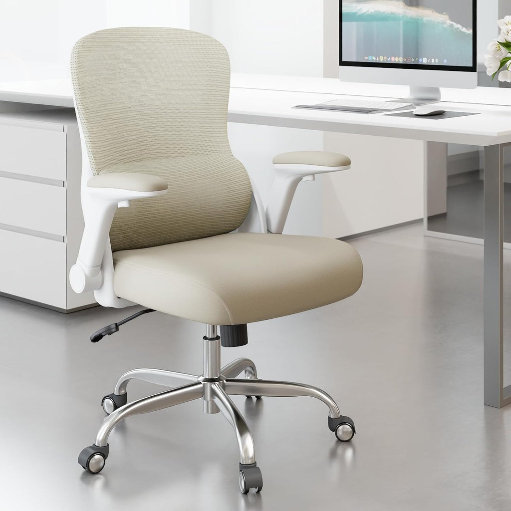 Ergonomic Office Chair - Home Office Desk Chairs Comfy, Computer Chair Ergonomic, Office Chairs with Lumbar Support, Executive Task Chair for Adults, Comfortable for Long Hours (White Beige)