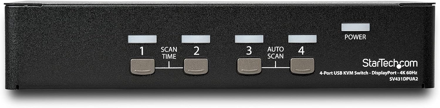 StarTech.com 4 Port DisplayPort KVM Switch - 4K 60Hz - Single Display - Dual Port UHD DP 1.2 USB KVM Switch with Integrated USB 2.0 Hub & Audio - Dell, HP, Apple, Lenovo - TAA Compliant (SV431DPUA2)