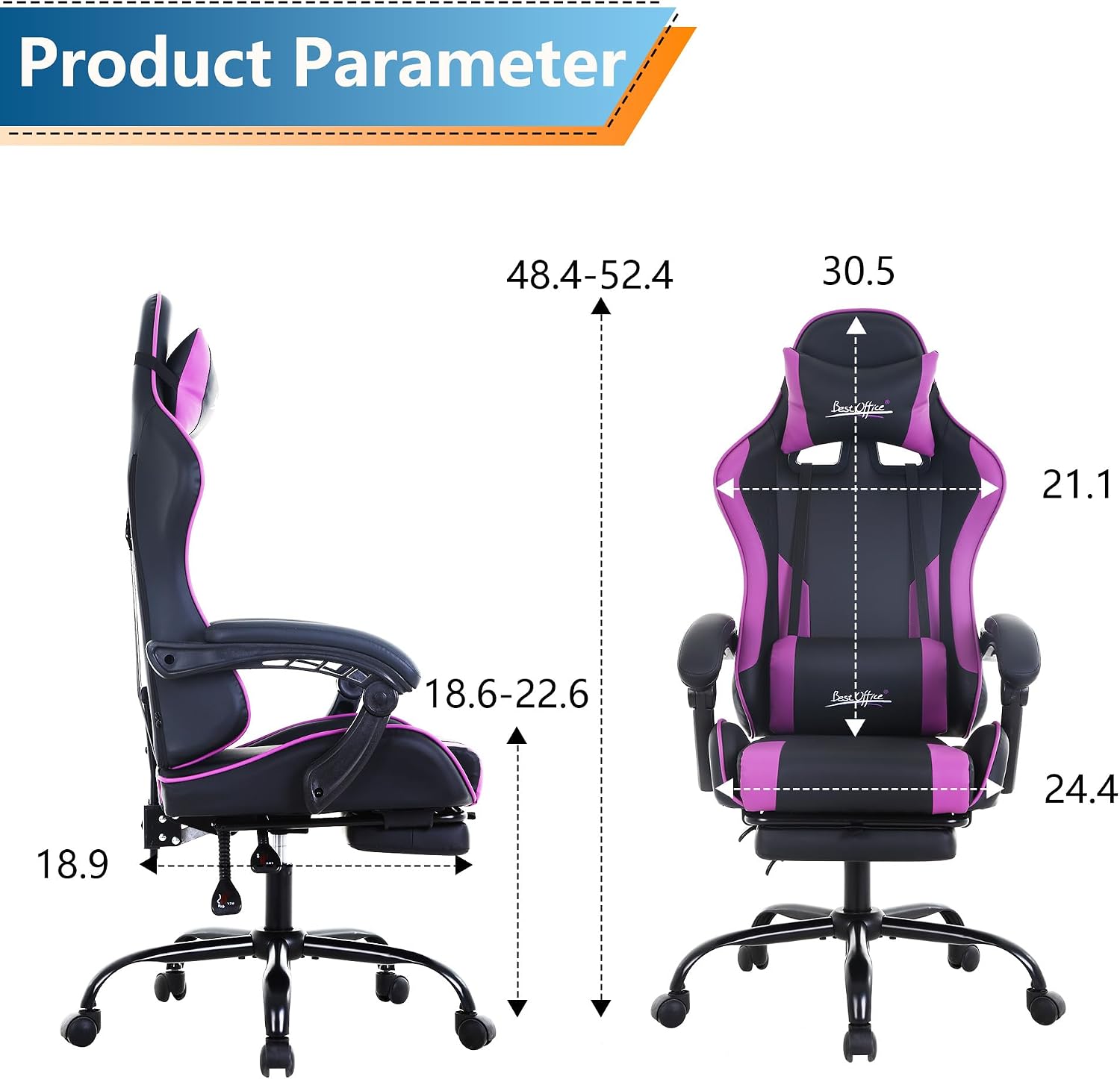 PayLessHere Ergonomic Racing Desk Chair Computer Chair Gaming Chair with Footrest Lumbar Support Headrest Armrest Task Rolling Swivel Ergonomic E-Sports Adjustable PC Gamer Chair (Purple)