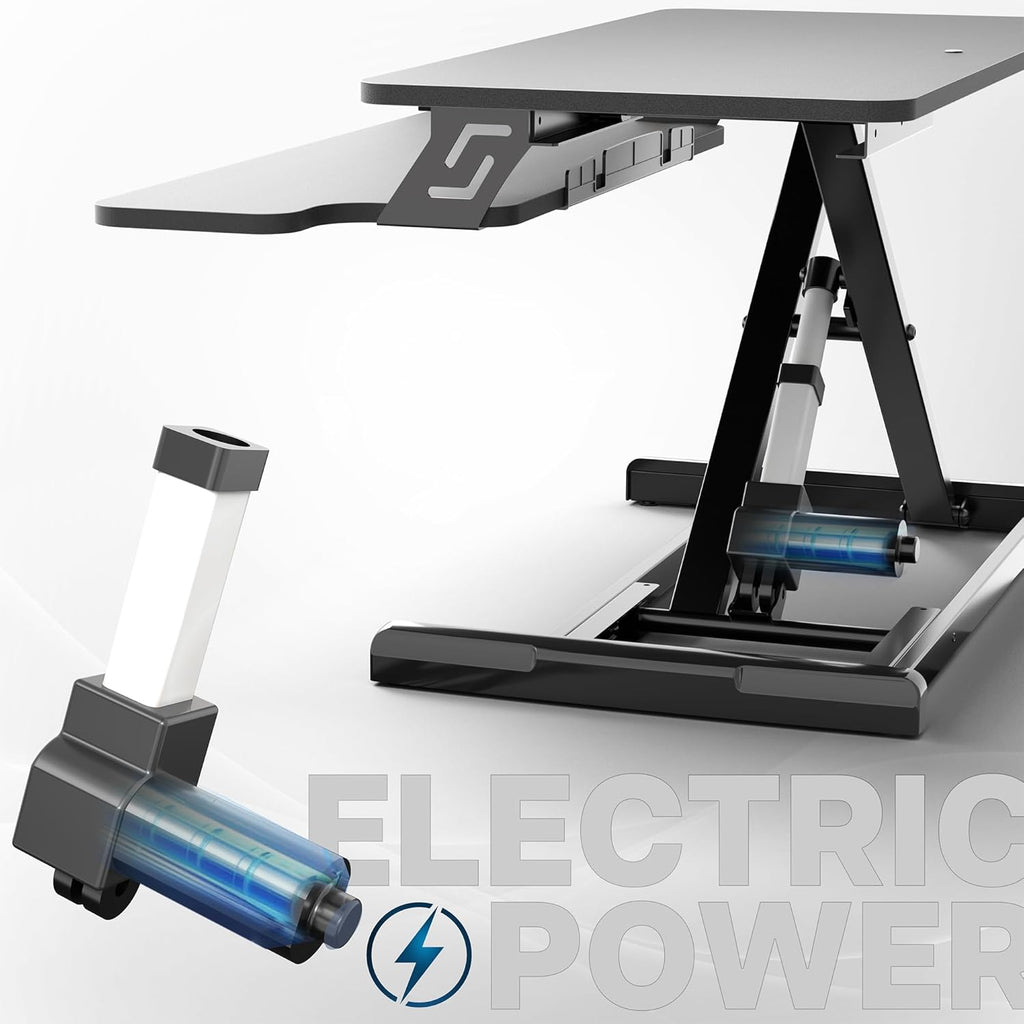 VIVO 32 inch Electric Motor Desk Converter, Height Adjustable Riser, Sit to Stand Dual Monitor and Laptop Workstation with Wide Keyboard Tray, Black, DESK-VE32B