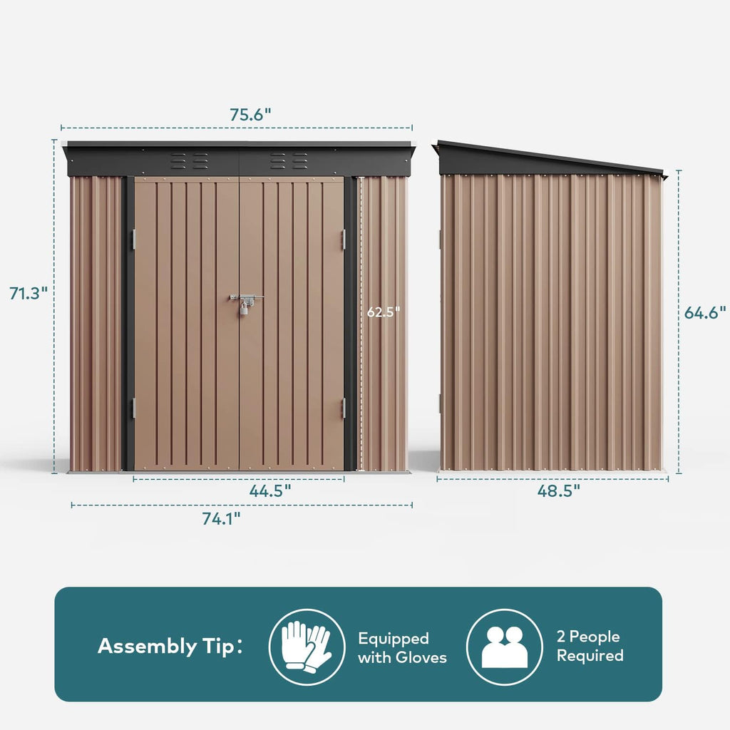Gizoon 6' x 4' Outdoor Storage Shed with Double Lockable Doors, Anti-Corrosion Metal Garden Shed, Waterproof Shed Outdoor Storage Clearance for Backyard Patio Lawn-Brown