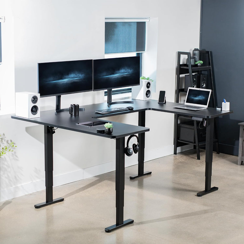 VIVO Large U-Shaped 83 x 60 in Electric Standing Desk, Memory Height Adjustment, Black Top Black Frame, DESK-E4UBB