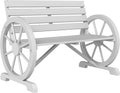 Outsunny 41' Wooden Wagon Wheel Bench, Rustic Outdoor Patio Weather Resistance Furniture, 2-Person Slatted Seat Bench with Backrest, Light Gray