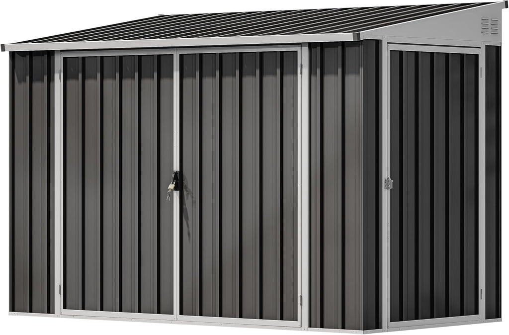 DWVO 7x4 FT Outdoor Weatherproof Storage Shed, Secure Metal Bike Shed w/Lockable Entry, Garden Storage Solution for Lawn Equipment, Tools, Waste Bin, Dark Gray