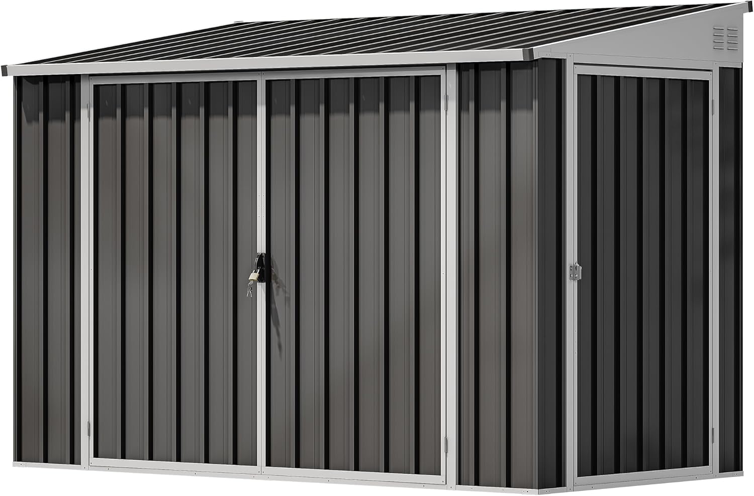DWVO 7x4 FT Outdoor Weatherproof Storage Shed, Secure Metal Bike Shed w/Lockable Entry, Garden Storage Solution for Lawn Equipment, Tools, Waste Bin, Dark Gray