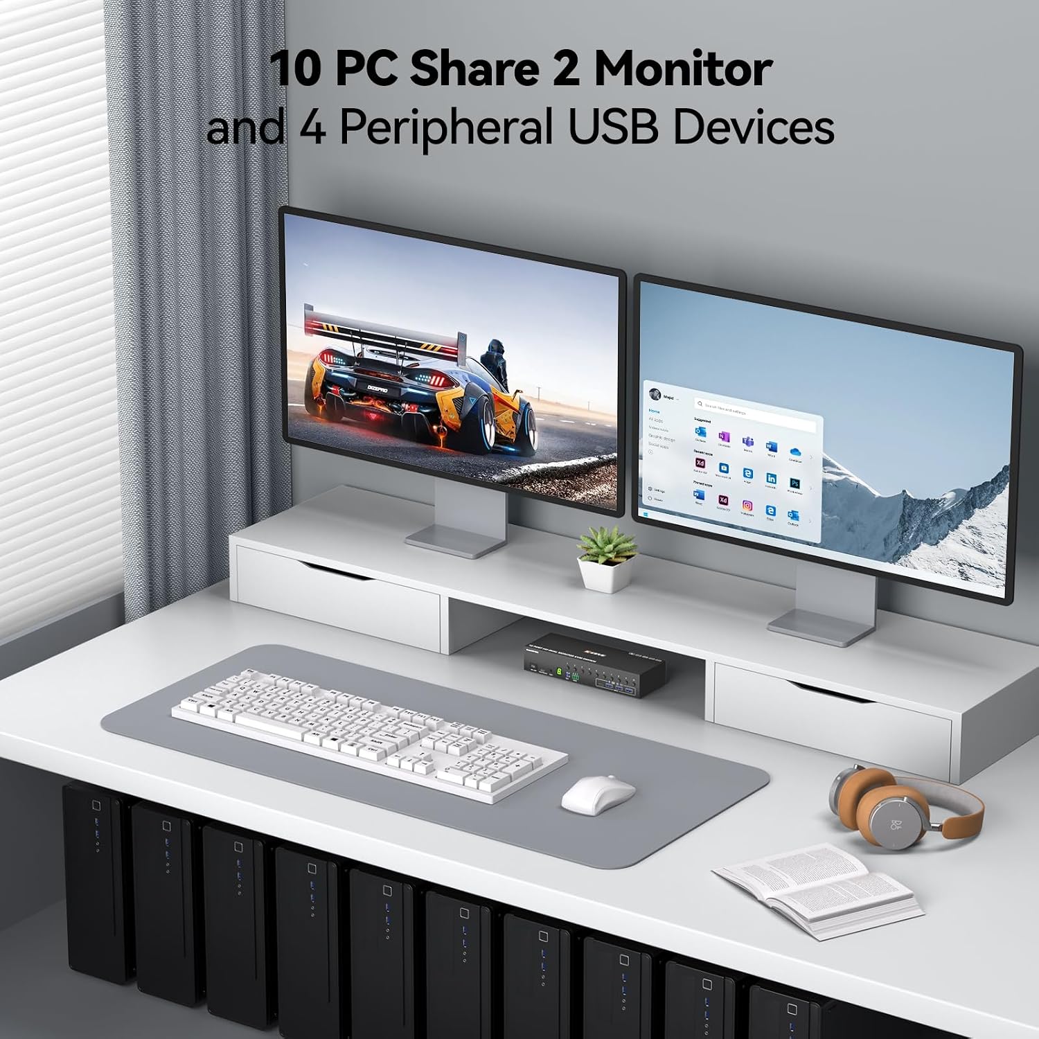 8 Port DisplayPort KVM Switch 4K@60Hz EDID Simulation, USB 3.0 DP KVM Switch for 8 Computers Share 1 Monitor and 4 USB Devices, Audio RS232,Wired Remote, 12V Power Supply & 8 USB Cables Included