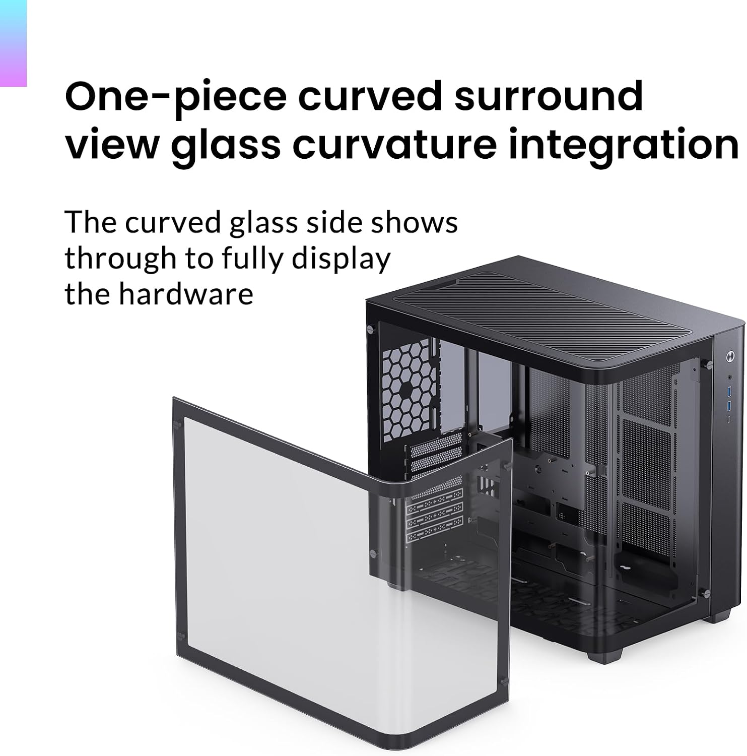 JONSBO TK-3 Black One-Piece Curved Glass ATX Mid Tower Pc Case, One-Piece Curved Glass, SP BTF MB/Dual 360 AIO/ATX PSU/40Series GPU, with 10 Fan Positions, 270 Degree Side View Display,Black Chassis