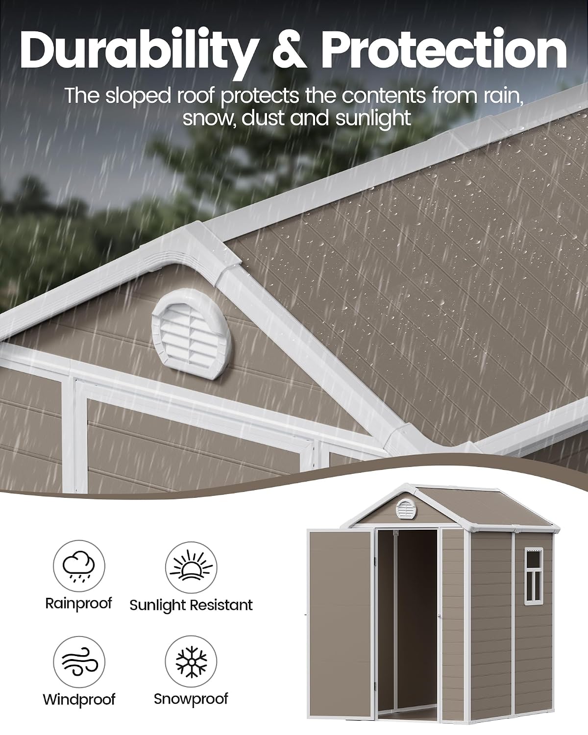 6x4.5 FT Plastic Sheds & Outdoor Storage, UV Resistant Storage Sheds Outdoor with Floor and Window, All-Weather Garden Resin Tool Shed for Lawn Mower, Yard Tools, Bike, Warm Gray