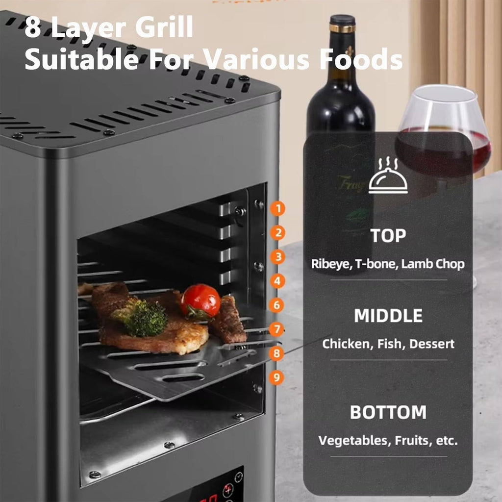Electric Steak Grill for Indoor Use, 1700W Automatic Steak Smokeless Grill with Touch Panel - 100-800℃ Adjustable Temperature & 30Mins Timer, Countertop Oven for Beef Chicken Vegetables,A