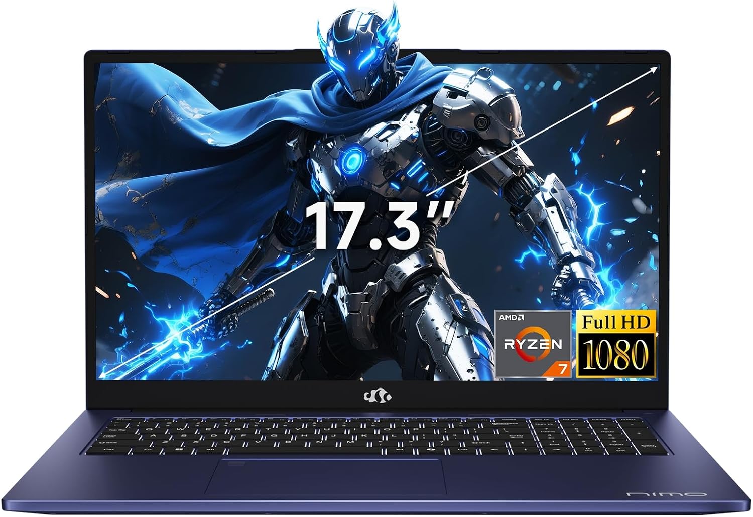 NIMO 17.3' FHD-Gaming-Laptop, AMD R7 7735HS (8C/16T, Beats i7-12650H) 16GB DDR5 RAM 1TB SSD Business-Computer with Radeon 680M, 100W Type-C, Wi-Fi 6E, 58Wh Battery, Fingerprint, Backlit Keyboard