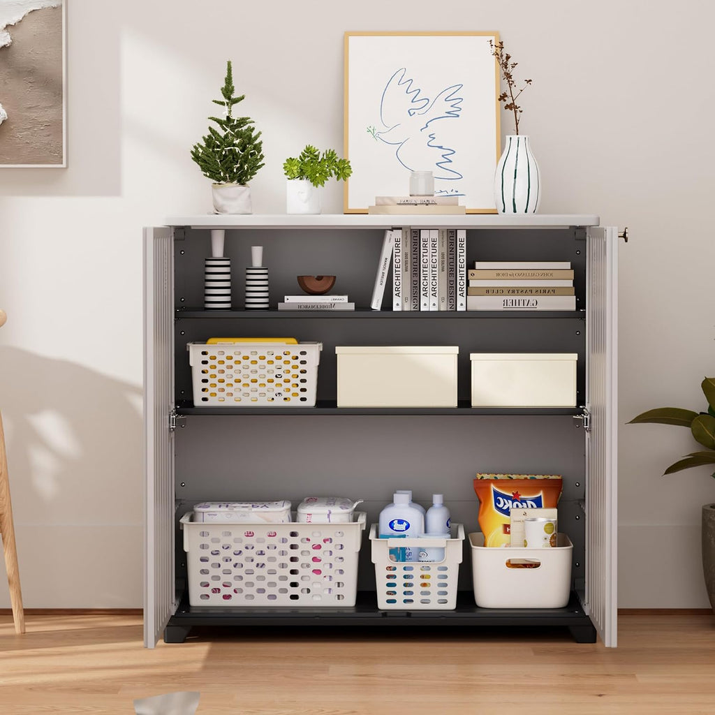 ADDOK Indoor Outdoor Plastic Storage Cabinet 34'x15'x34' with 1 Shelf, Outdoor Storage Shed for Living Room, Hallway, Balcony, Garage, Garden, Backyard-White