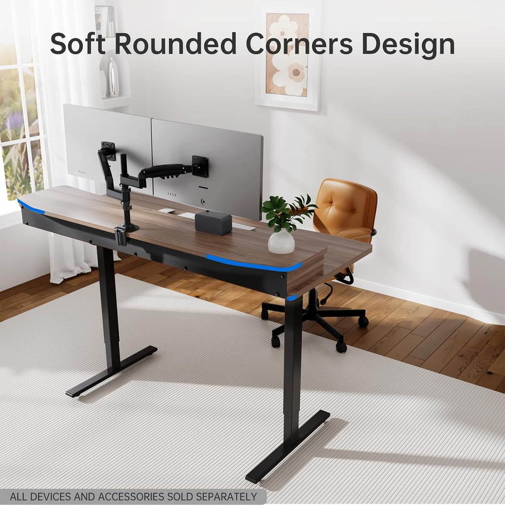 HUANUO 55' x 26' Electric Standing Desk with 2 Drawers, C-Clamp Mount Compatible, Height Adjustable Computer Desk, Home Office Stand Up Desk with 4 Preset Heights & 2 Hooks, Walnut