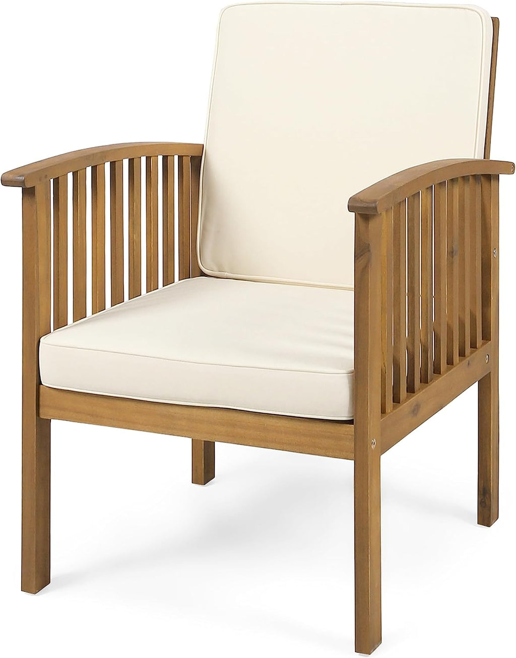 Christopher Knight Home Kiin 3 Pieces Outdoor Patio Furniture Set, Acacia Wood Patio Conversation Set, Side Table and Club Chairs with Cushion for Garden Backyard Balcony, Brown + Cream + Light Teak