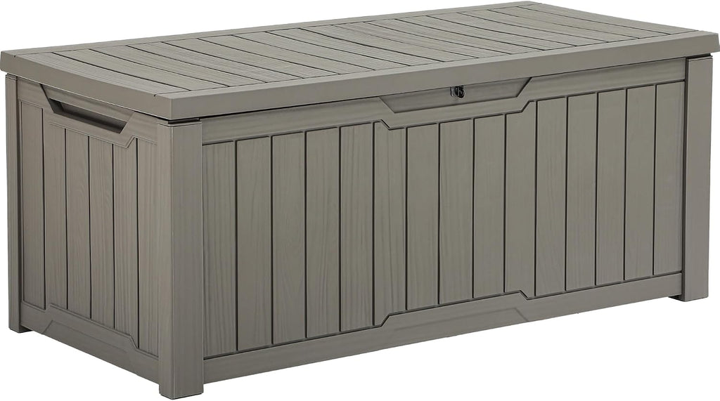 YITAHOME 120 Gallon Resin Deck Box, Weather Resistant Outdoor Storage Box for Patio Cushions, Garden Tools, Pool Supplies, Lockable, Easy Assembly, Extra Seat or Table (Light Brown)