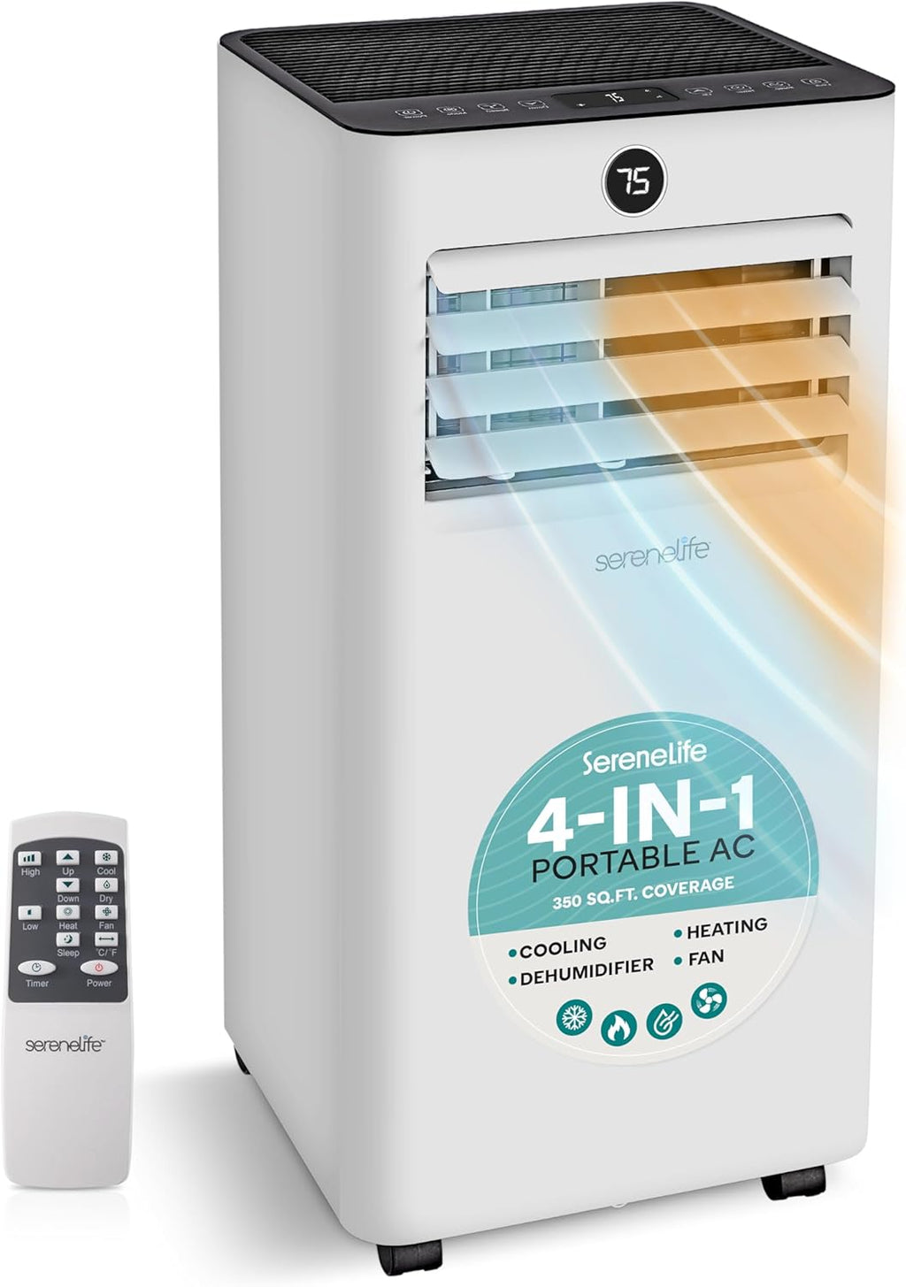 SereneLife 10,000 BTU Portable Air Conditioner and Heater, Small AC with Dehumidifier and Fan, Mini AC Unit with 450 Sq. Ft. Coverage, Includes Remote Control and Window Mount Kit