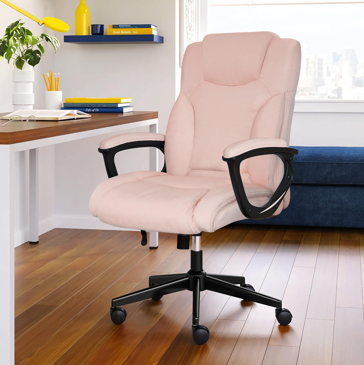 Serta Connor Executive Office Chair, Ergonomic Computer Chair with Layered Body Pillows, Contoured Lumbar, Adjustable Seat, Microfiber Fabric, Pink