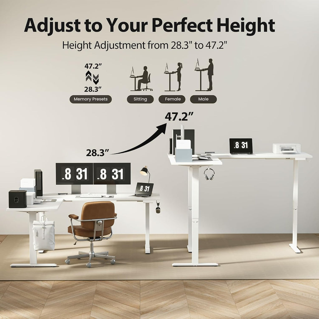 Agilestic Triple Motors 73' x 60' L Shaped Standing Desk, Electric Standing Desk Adjustable Height, Extra Large Desktop Corner Table for Home Office, Gaming Workstation, Splice Board, White