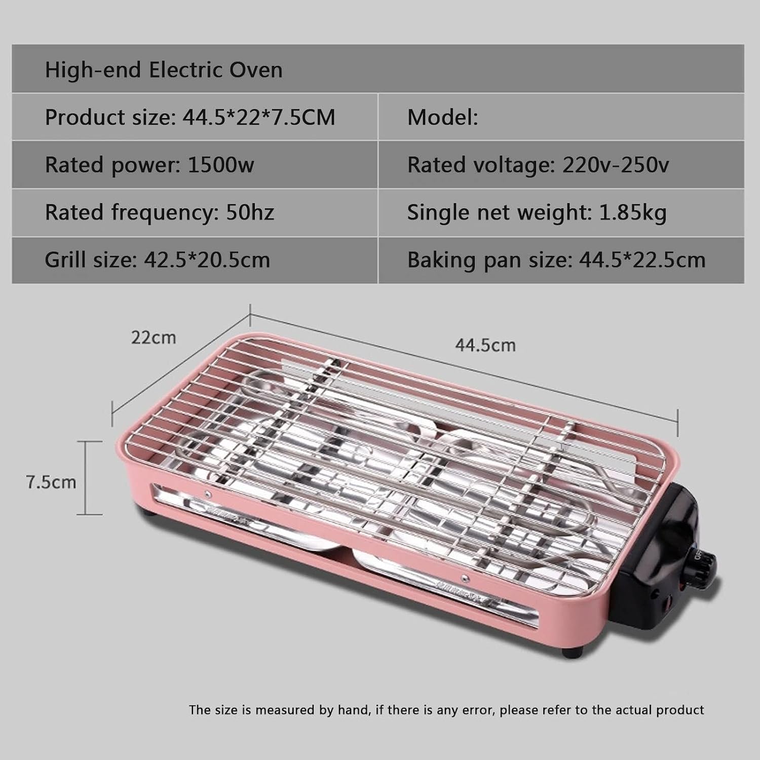 Smokeless Table Grill, Electric BBQ Grill 1500 W for Indoor Outdoor Use, Electric Table Top Griddle, Non-Stick Coating Grill Surface 42.5x20.5 cm, Removable Grease Tray, for Festival Party,Pink(Green)