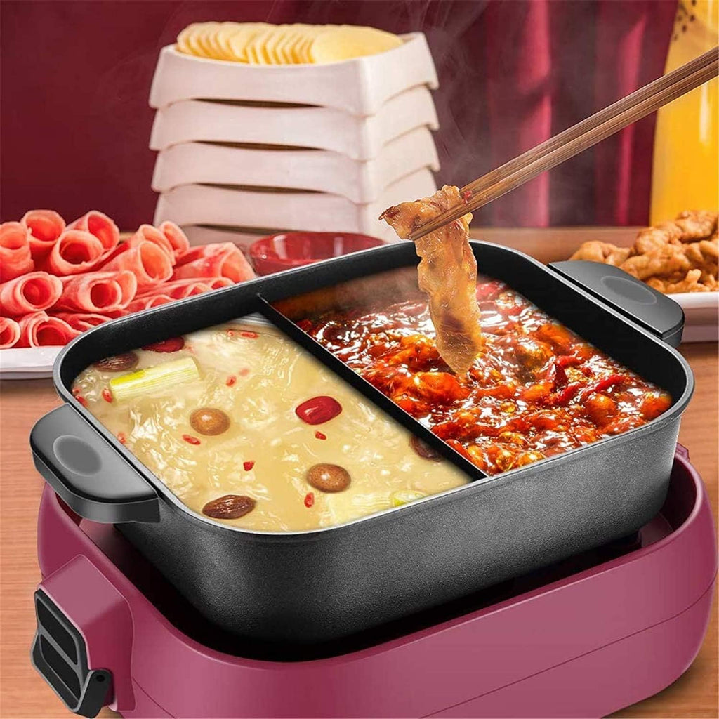2-IN-1 Electric Grill & Hot Pot, Foldable Roasted Baking Pan Dish Pot,Separately Dual Temperature Control BBQ and Smokeless Shabu-pot,2000W