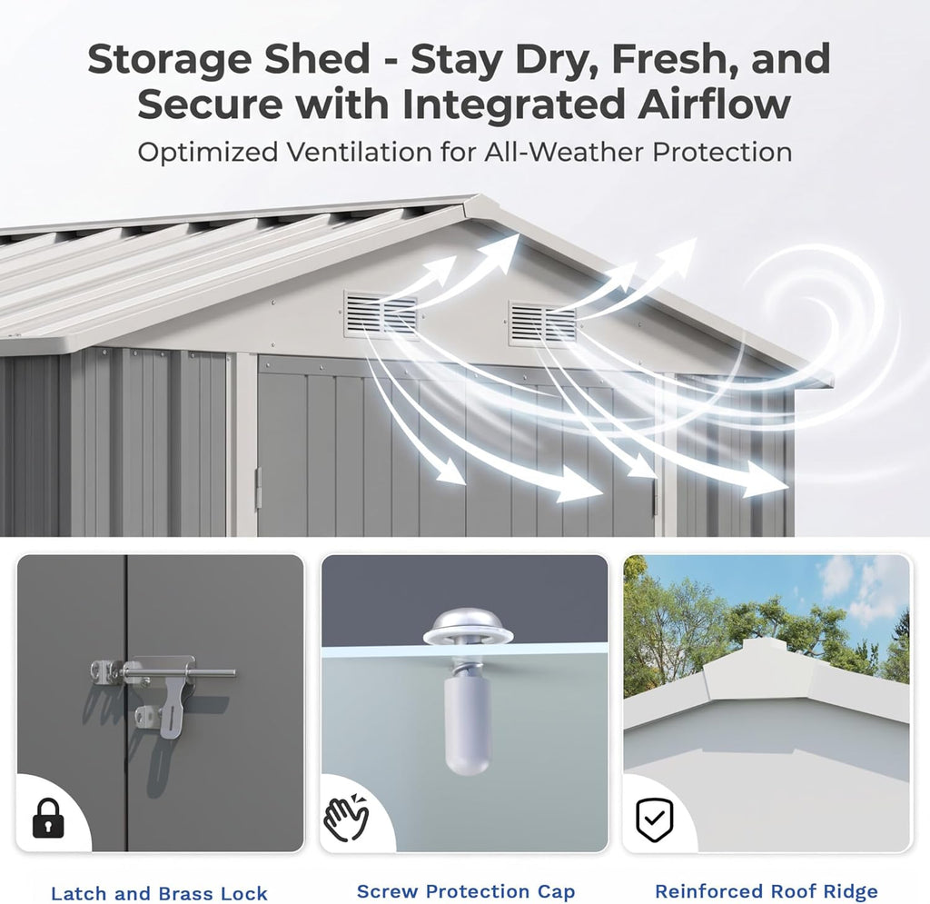 Devoko 8x12 FT Outdoor Storage Shed, Metal Tool Shed with Lockable Door&Slooping Roof, Outside Large Utility Storage for Garden Backyard Patio(Gray)