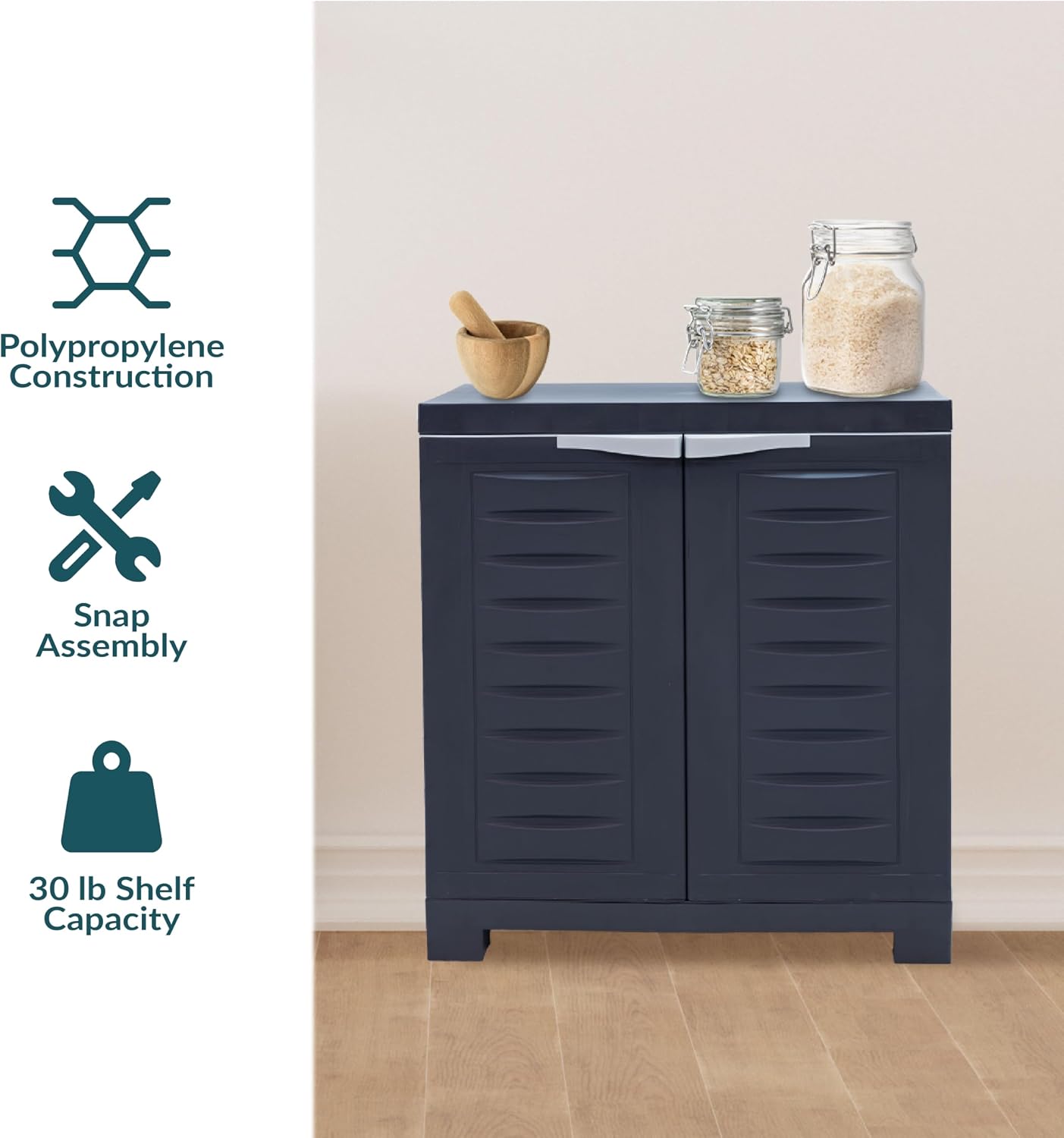 Sunnydaze 25.5' H Resin Garage Storage Cabinet - Garage Cabinet with Adjustable Shelf - Freestanding Utility Storage for Laundry Room, Office, Basement - Charcoal