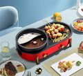 Electric Hot Pot Grill Indoor 2200W Non-Stick Baking Pan Separate Dual Temperature Control Smokeless Barbecue Machine, Easy To Clean 220V,White (Color : Red)