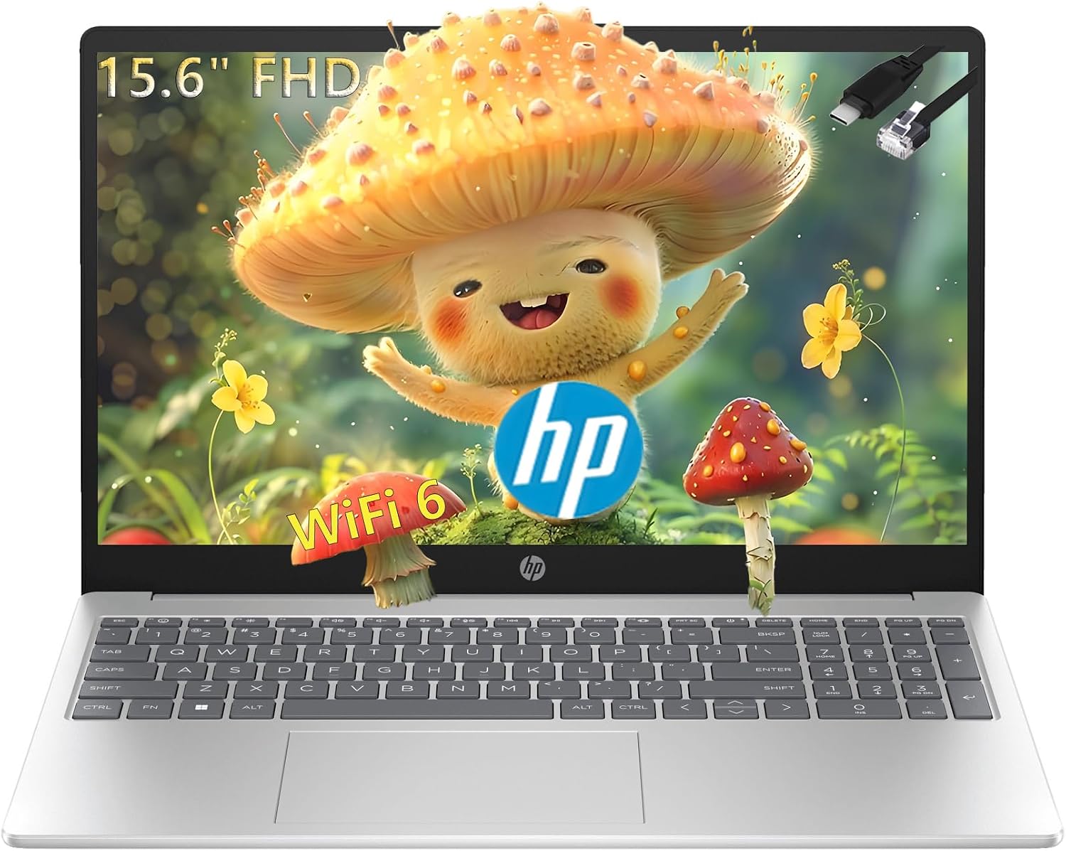 HP Essential Laptop Computer for Student Home Study, Office 365, Intel N100 (2026 Edition), 16GB RAM, 1TB SSD, Long Battery Life & Portable Design, 15.6' FHD, Type C RJ45 Cable, Windows 11 Home