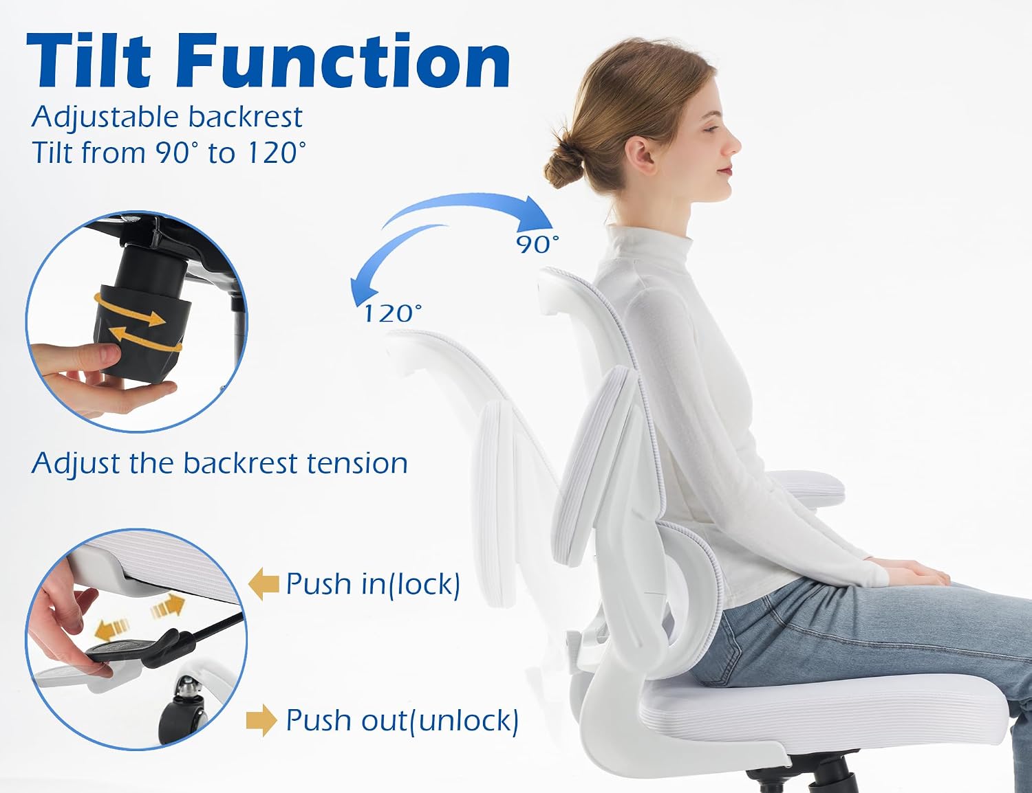 TRALT Ergonomic Office Chair - Desk Chair with Adjustable Lumbar Support Computer Chair - Mesh Comfy Chair with Flip-up Armrests - Gaming Chairs for Adults Home Office (Leather, White)