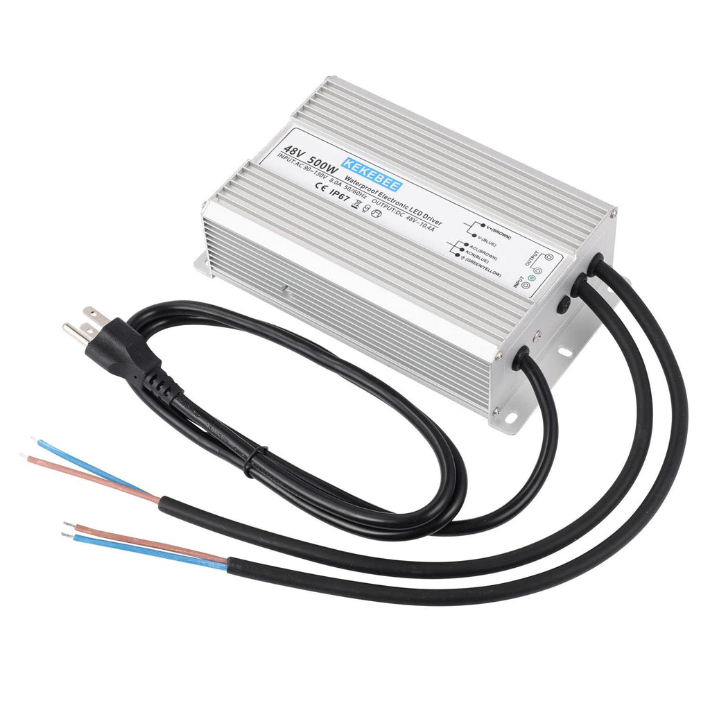 LED Driver 48V 500W Waterproof Power Supply AC90-130V to DC48V10.4A Low Voltage Transformer IP67 Switching Power Supply Suitable for Indoor and Outdoor LED Lighting and Any 48V DC Equipment