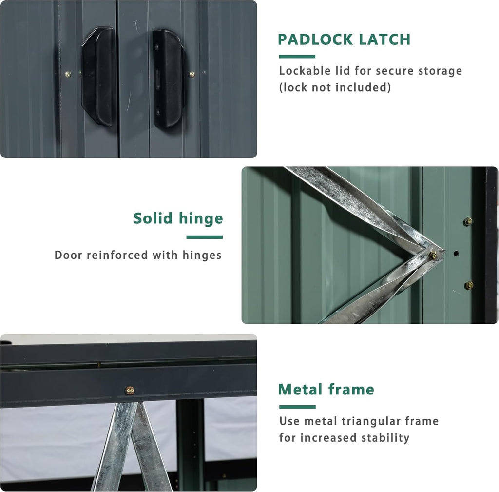 Outdoor Trash Can Storage, Garbage Bin Shed Stores 3 Trash Cans, Metal Outdoor Storage Shed for Garbage Cans, Garden Accessories, Backyard, and Patio Use, Lockable, Black
