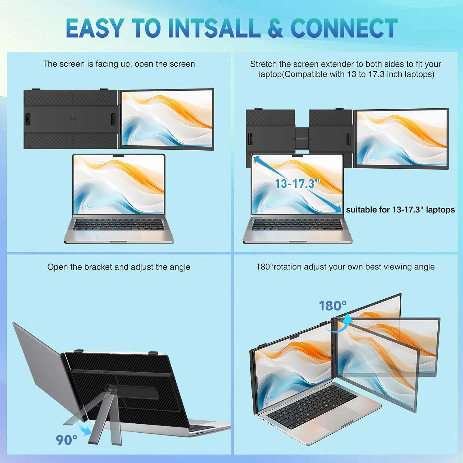 Laptop Screen Extender, 2025 Upgraded Ultra-Thin 14' FHD 1080P Portable Monitor, Lightweight Dual Laptop Monitor Extender for 13-17.3' Laptops, Plug n Play for Windows/Mac/Android